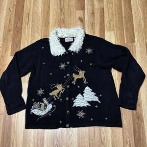 Holiday Christmas Sweater Beaded Glitter Embroidered￼ Button Down Cardigan XL